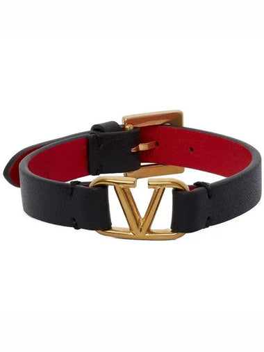 Women s V Logo Leather Bracelet Black XW2J0C44ZXL - VALENTINO - BALAAN 1