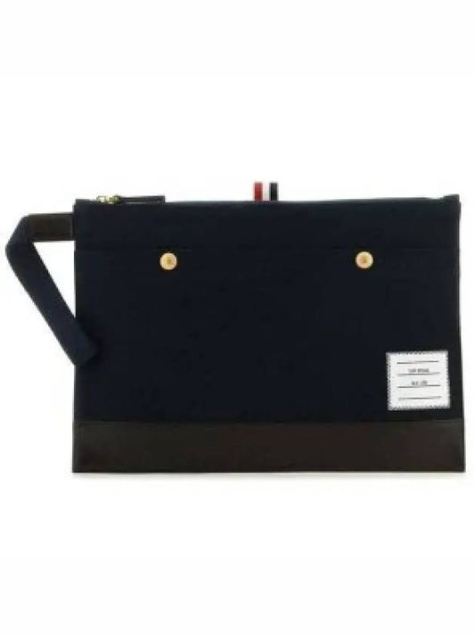 Snap Pocket Cotton Canvas Pouch Clutch Bag Navy - THOM BROWNE - BALAAN 2