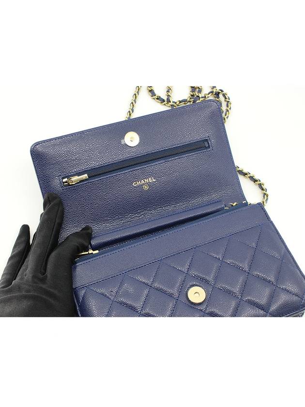 Classic Grained Calfskin Chain Wallet Navy - CHANEL - BALAAN 7