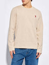 Chain Stitch Heart Logo Long Sleeve T-Shirt Light Beige - AMI - BALAAN 2