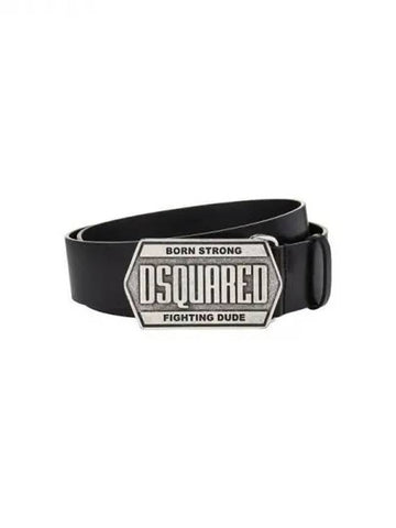 Men's Vintage Plaque Leather Belt Black 270254 - DSQUARED2 - BALAAN 1