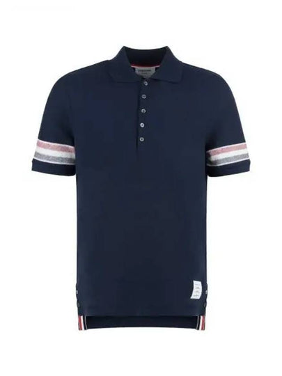 Men's RWB Stripe Cotton Polo Shirt Navy - THOM BROWNE - BALAAN 2