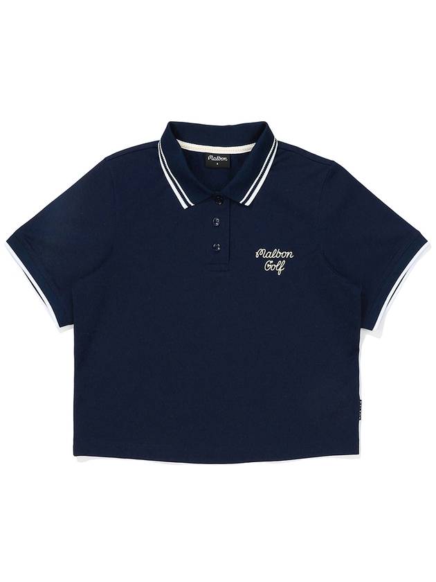 CP Pique Polo Crop T-Shirt NAVY WOMAN M3122PTS15NVY - MALBON GOLF - BALAAN 2