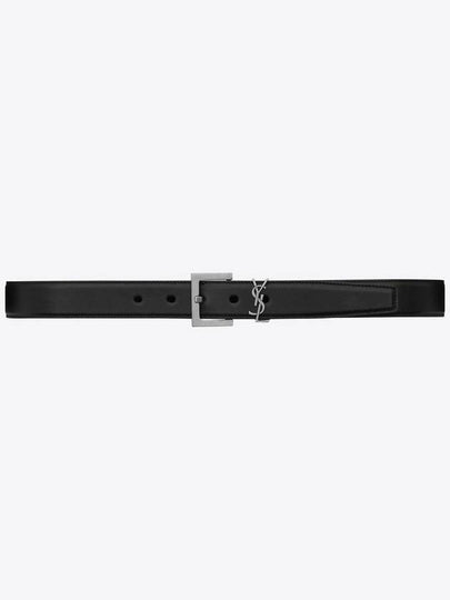 Women's Monogram Square Grain Leather Belt Black - SAINT LAURENT - BALAAN 2