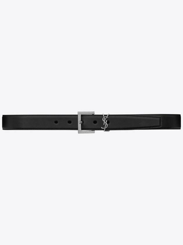 Women's Monogram Square Grain Leather Belt Black - SAINT LAURENT - BALAAN 2