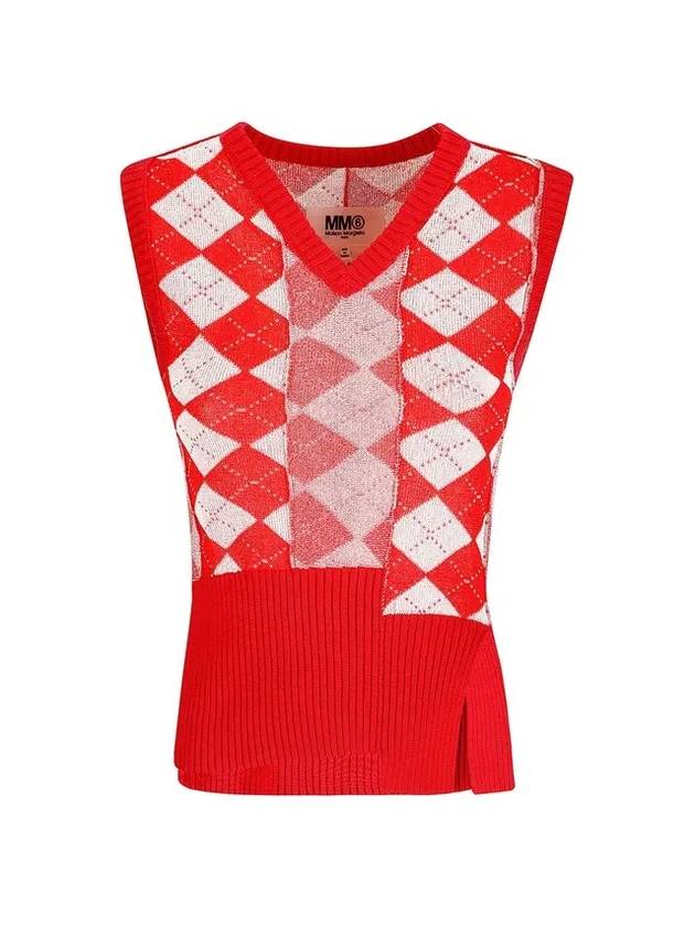 V-neck argyle knit vest red - MAISON MARGIELA - BALAAN.