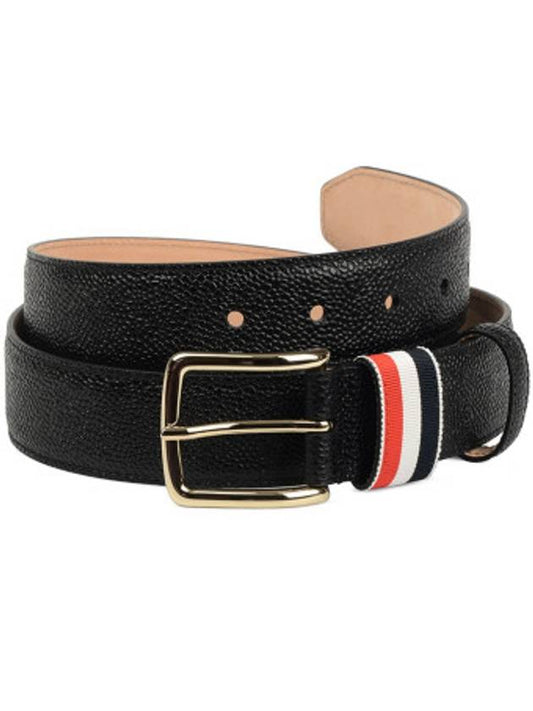 Men's Three Stripes Tab Pebbled Leather Belt Black - THOM BROWNE - BALAAN 2