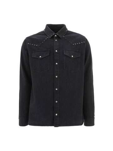 Men's Untitled Studded Denim Long Sleeve Shirt Black - VALENTINO - BALAAN 1