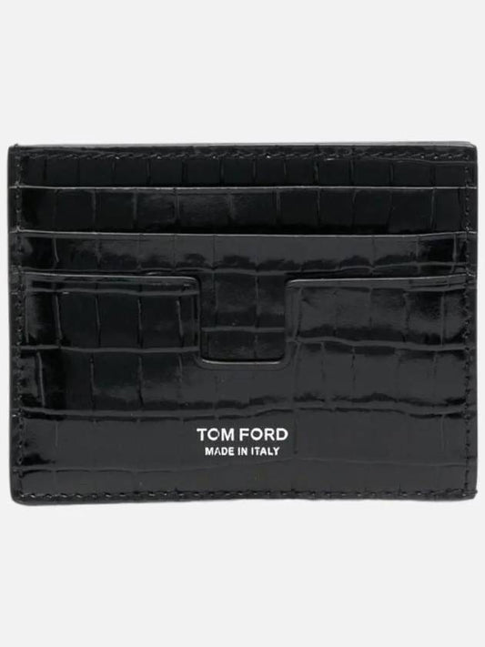 Glossy Printed Croc Leather Card Wallet Black - TOM FORD - BALAAN 2