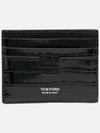 Glossy Printed Croc Leather Card Wallet Black - TOM FORD - BALAAN 3