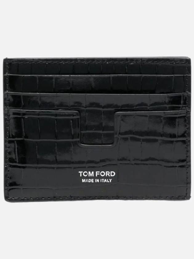 Glossy Printed Croc Leather Card Wallet Black - TOM FORD - BALAAN 4