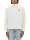 Loose Fit Zip Neck Badge Accent Sweatshirt White - LACOSTE - BALAAN 1