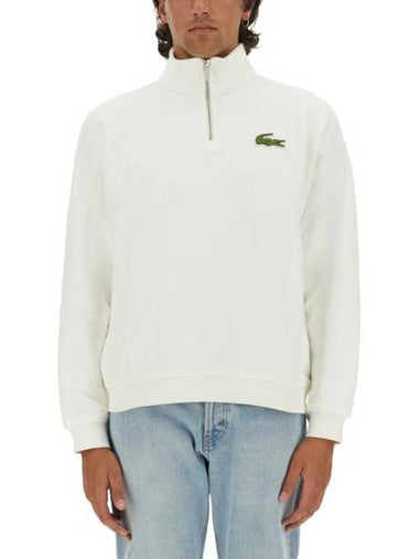 Loose Fit Zip Neck Badge Accent Sweatshirt White - LACOSTE - BALAAN 1