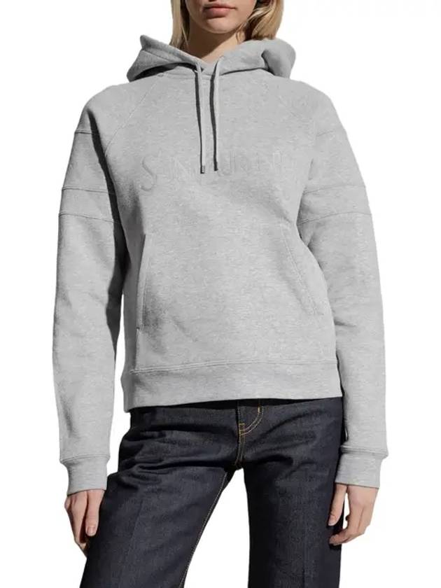 Logo Kangaroo Pocket Fleece Hoodie Grey - SAINT LAURENT - BALAAN 2