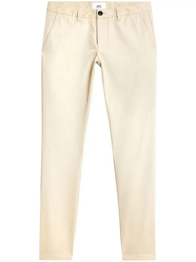 Mid-Rise Cotton Straight Pants Beige - AMI - BALAAN 3