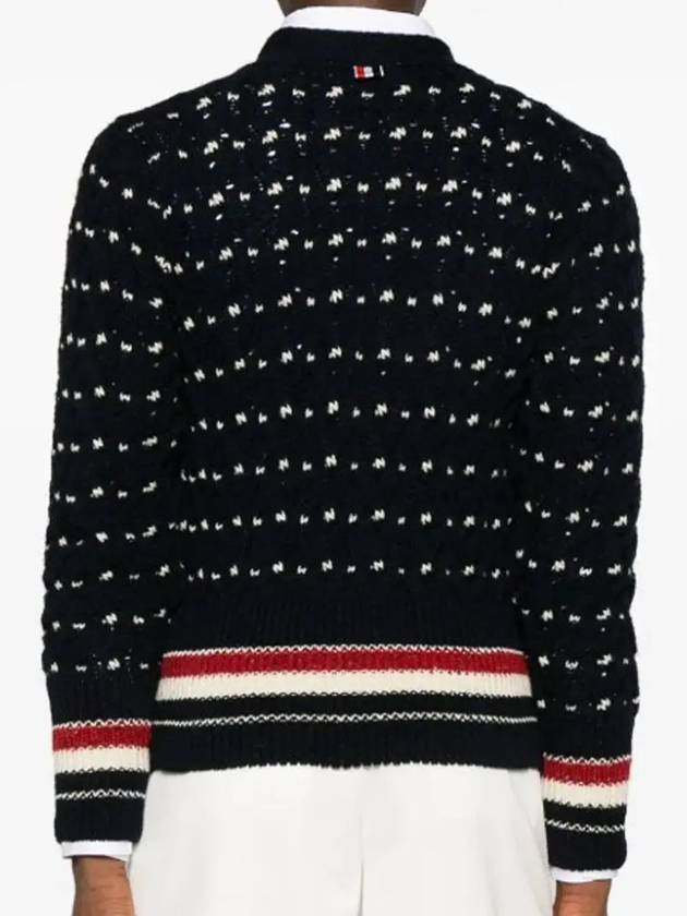 Donegal Cable Classic Wool Cardigan Navy - THOM BROWNE - BALAAN 5