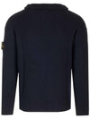 Loose Fit Virgin Wool Half-Zip Knit Top Navy - STONE ISLAND - BALAAN 3