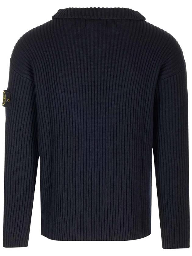 Loose Fit Virgin Wool Half-Zip Knit Top Navy - STONE ISLAND - BALAAN 3