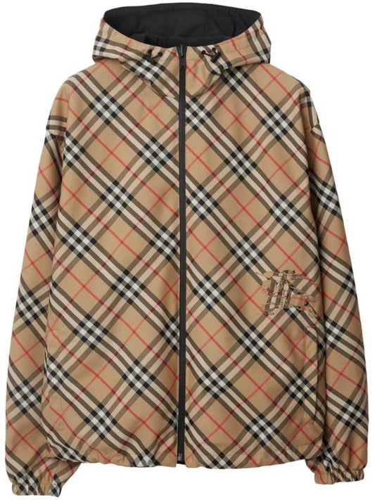 Check Reversible Zip-Up Hoodie Beige - BURBERRY - BALAAN 1