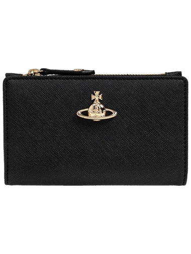 ORB Logo Saffiano Card Wallet Black - VIVIENNE WESTWOOD - BALAAN 1