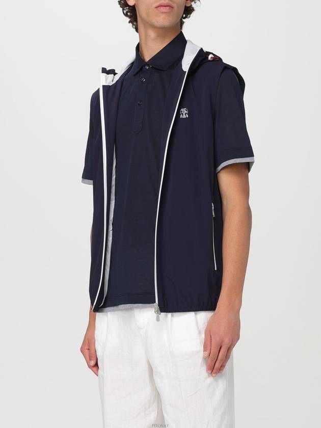 Drawstring Hood Zipped Vest Navy - BRUNELLO CUCINELLI - BALAAN 4