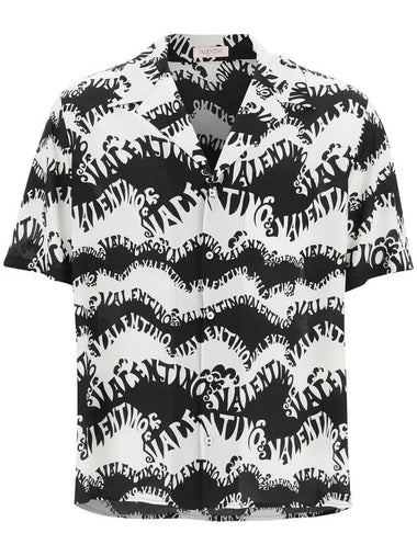 Wave Print Short Sleeve Shirt Black - VALENTINO - BALAAN 1