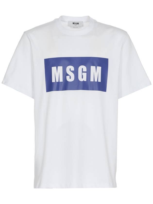 Box Logo Print Short Sleeve T-Shirt Blue White - MSGM - BALAAN 1