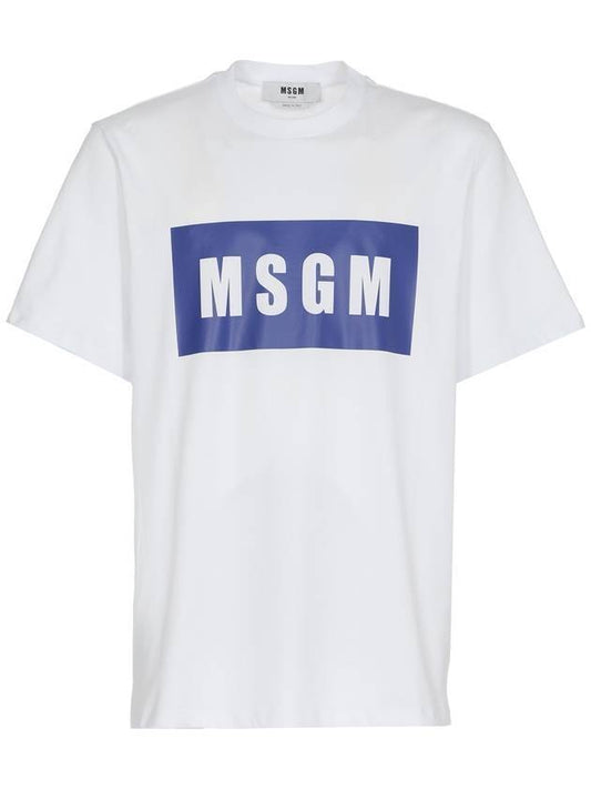 Box Logo Short Sleeve T-Shirt White Blue - MSGM - BALAAN 1