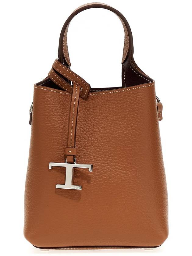 Micro Leather Mini Tote Bag Brown - TOD'S - BALAAN 3