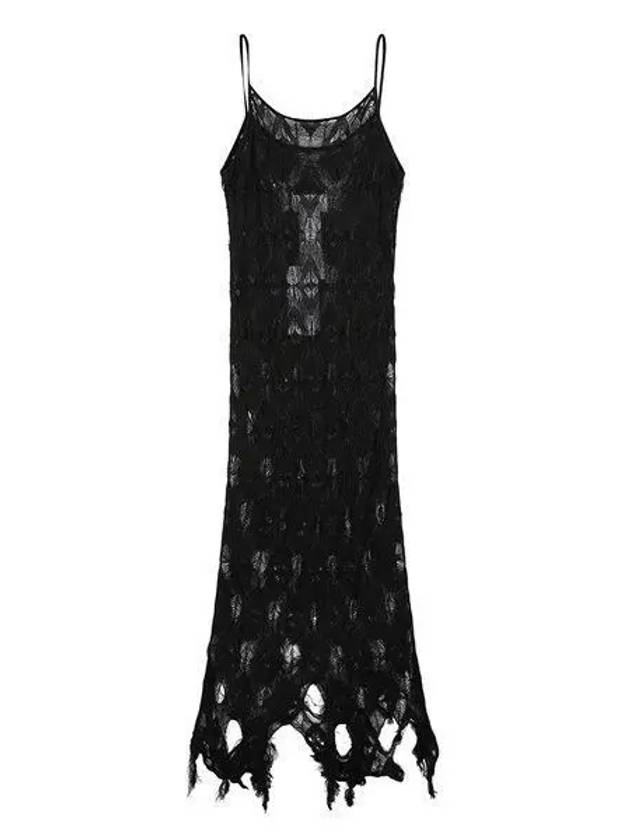 See Through Embroidery Pattern Slip Frayed Hem Midi Dress Black - MAISON MARGIELA - BALAAN 2