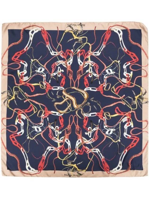 Women's Logo Patch Printing Silk Scarf Navy - MAISON MARGIELA - BALAAN 1