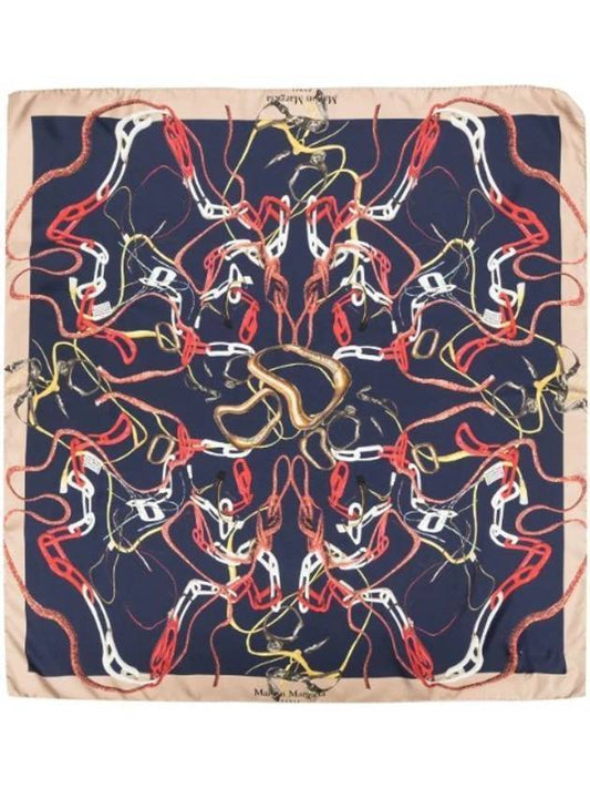 Women's Logo Patch Printing Silk Scarf Navy - MAISON MARGIELA - BALAAN 1