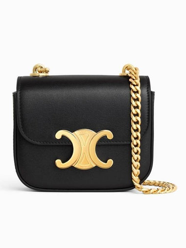 Triomphe Chain Shiny Calfskin Small Cross Bag Black - CELINE - BALAAN 1