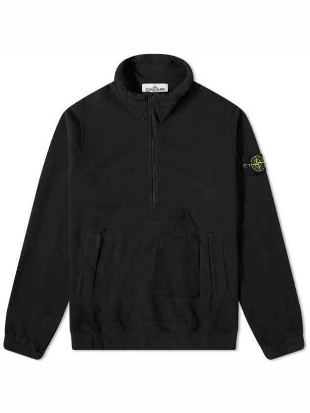 Men's Pocket Half Zip Up Sweatshirt Black - STONE ISLAND - BALAAN 2