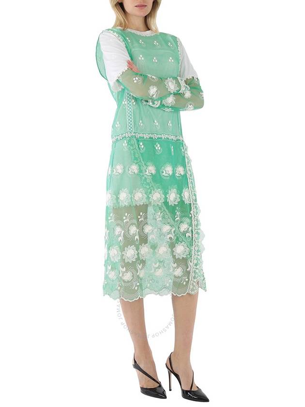 Embroidered Thule Midi Dress Green White - BURBERRY - BALAAN 3