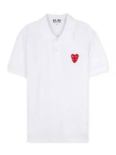 Red Double Heart Wappen Short Sleeve Polo Shirt White - COMME DES GARCONS - BALAAN 2