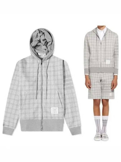 Men's Micro Check Jacquard Zip Up Hoodie Grey - THOM BROWNE - BALAAN 2