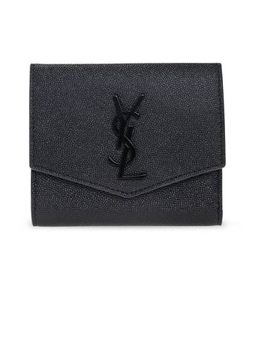 Grain Leather Logo Uptown Bicycle Wallet Black - SAINT LAURENT - BALAAN.