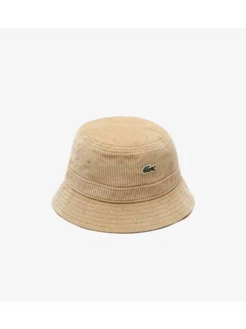 Corduroy Cotton Bucket Hat Beige - LACOSTE - BALAAN 1