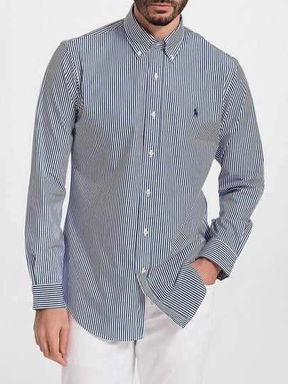 Embroidered Logo Striped Long Sleeves Shirt Dark Blue - POLO RALPH LAUREN - BALAAN 2