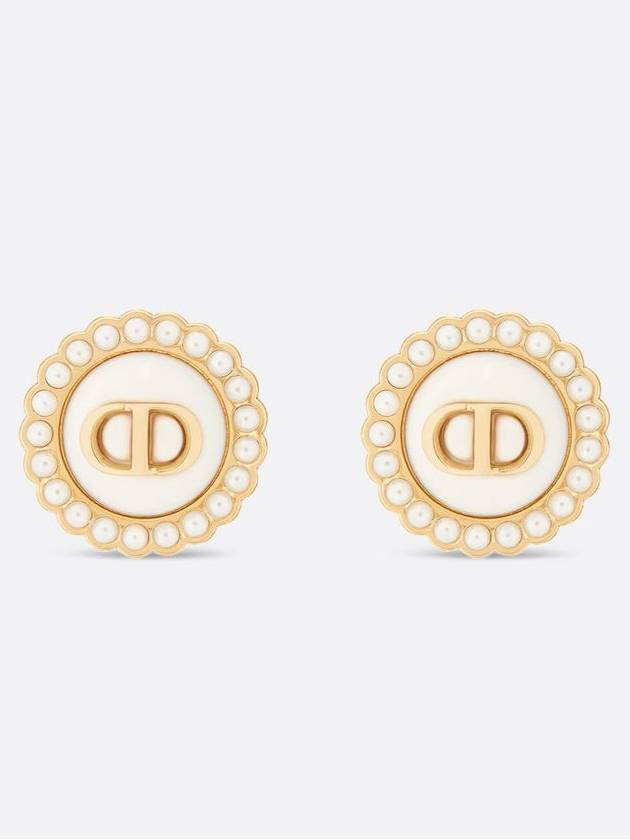 Petit CD Baroque Stud Earrings Latte Glass - DIOR - BALAAN 2