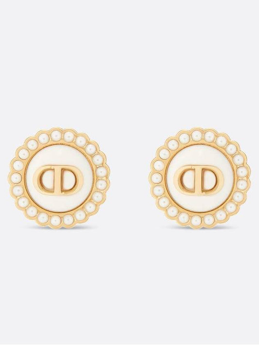 Petit CD Baroque Stud Earrings Latte Glass - DIOR - BALAAN 2