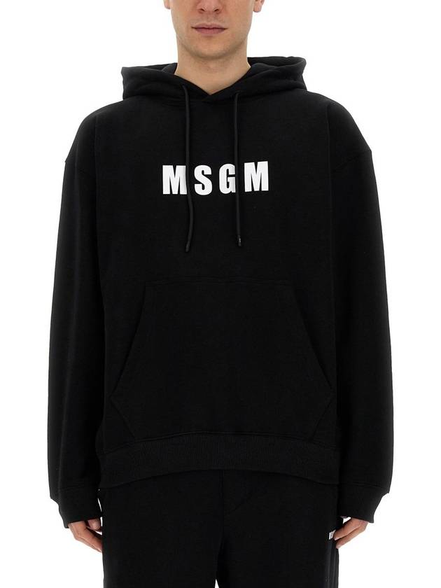 Logo Print Cotton Hoodie Black - MSGM - BALAAN 2