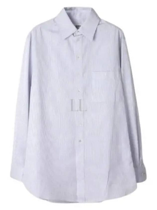 Striped Cotton Poplin Monogram Long Sleeve Shirt Blan Bleu - SAINT LAURENT - BALAAN 2