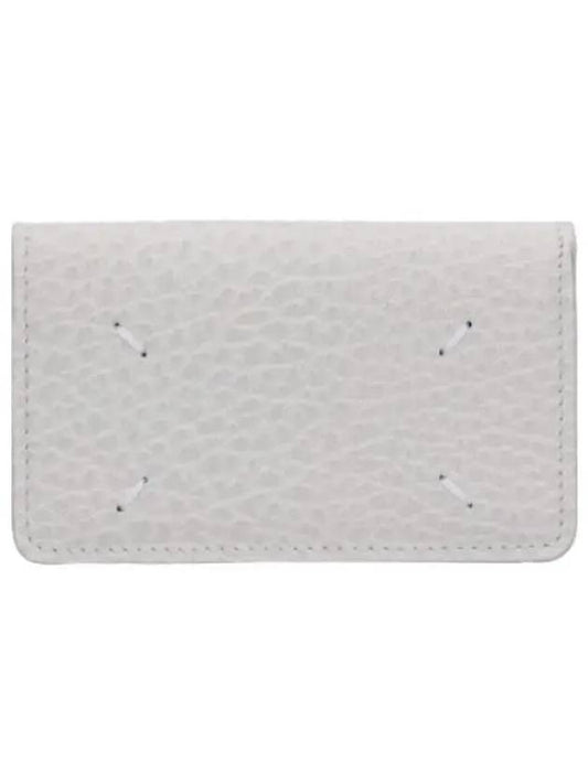 Stitched Grainy Leather Business Card Case Greige Wallet - MAISON MARGIELA - BALAAN 1