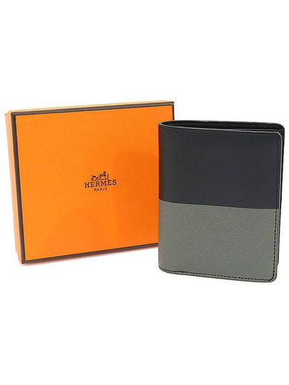 H074576CAAF Black Gray Two tone Appong Calfskin MANHATTAN Compact Card Half Wallet D Engraved - HERMES - BALAAN 2