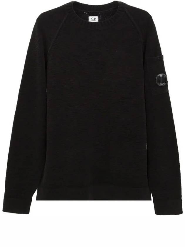 Lens Wappen Crew Neck Knit Top Black - CP COMPANY - BALAAN 1