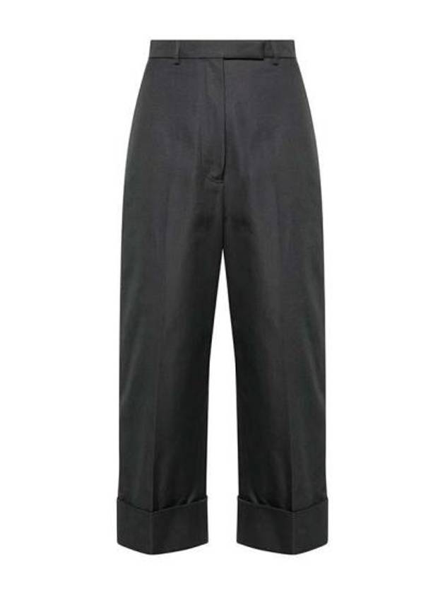 High Waist Cotton Canvas Straight Pants Dark Grey - THOM BROWNE - BALAAN 2