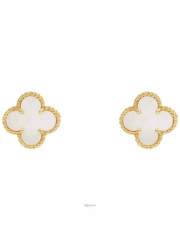 Van Cleef Arpels Vintage Alhambra Earrings Yellow Gold Mother of Pearl 74202 - VANCLEEFARPELS - BALAAN 1