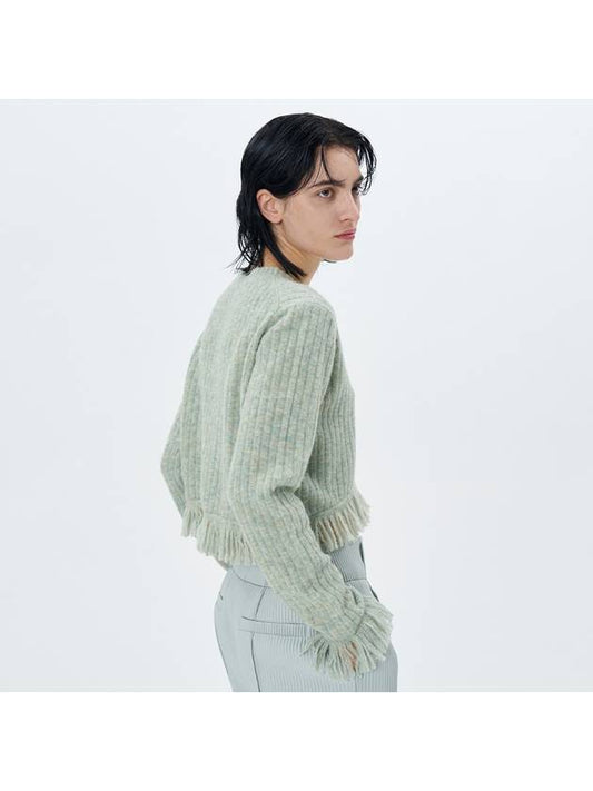 RIBBED KNIT FRINGED PULLOVER MINT - ETCH - BALAAN 1